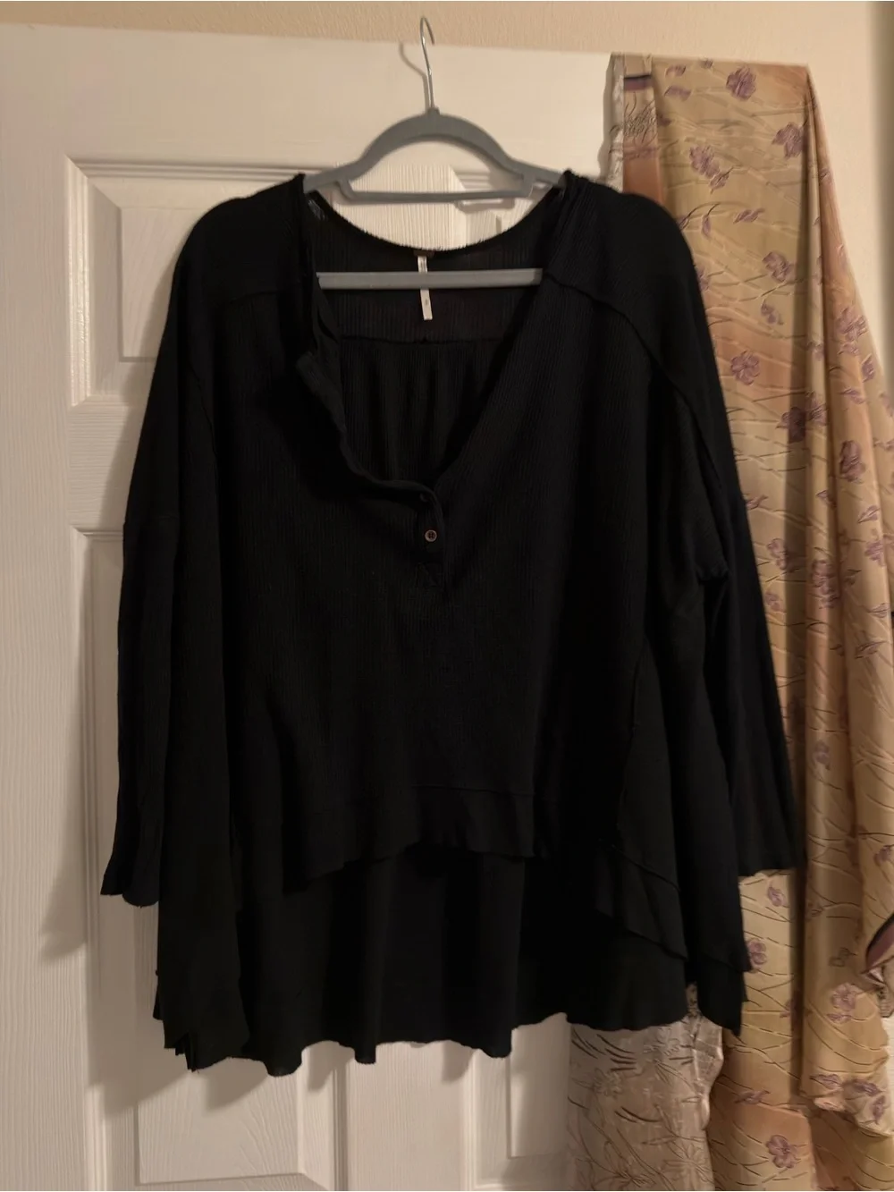 Free People Black Ribbed Long Sleeve Swing Tunic